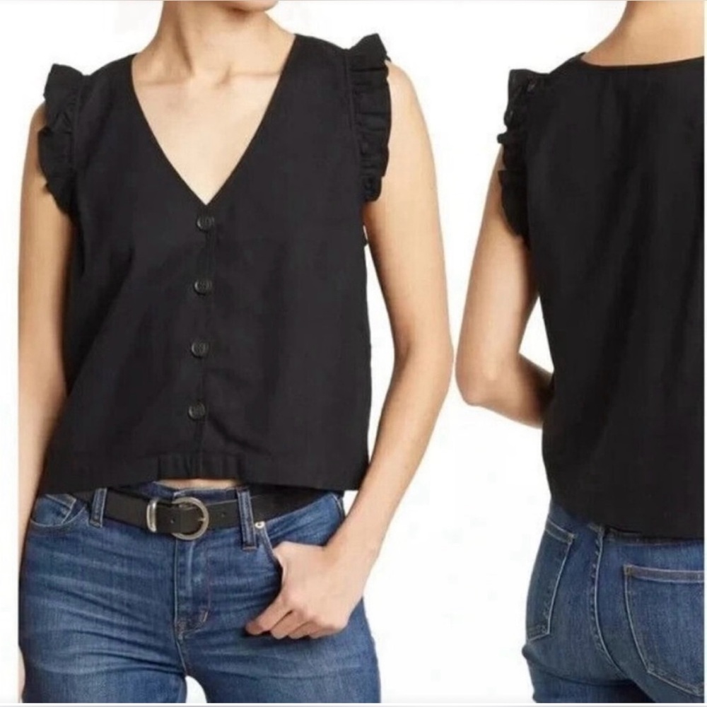 Madewell Ruffled Button Front Linen Blend Top